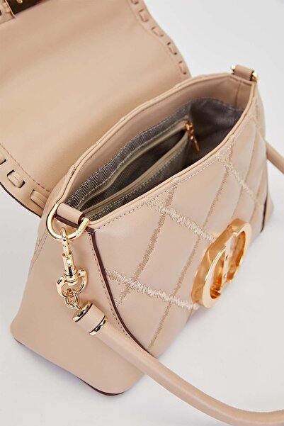 Levidor Quilted Embroidery and Chain Knit Detailed Double Strap Medium Size Women's Shoulder Bag Lv930583