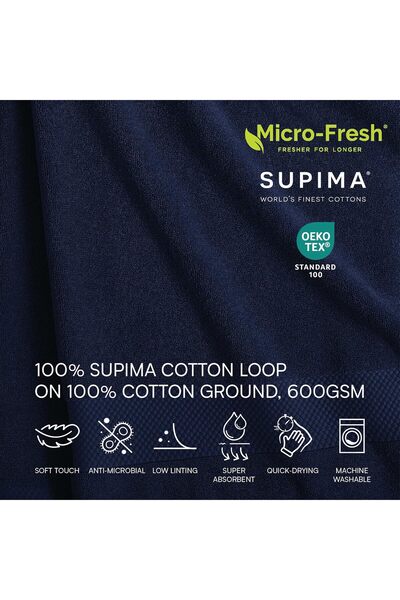 Lacoste Heritage Supima Cotton Hand Towel, Navy, 40.6 x 76.2 cm