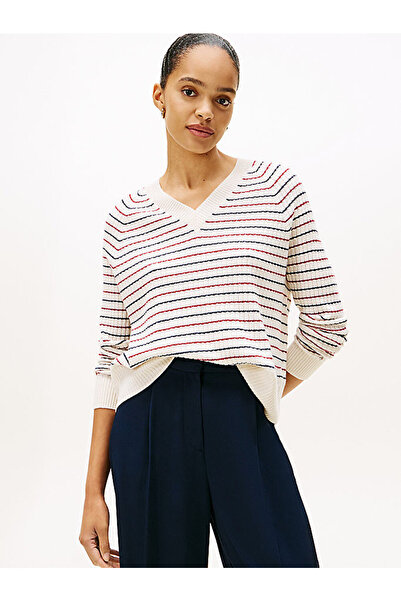 Tommy Hilfiger Cable Knit V-Neck Jumper with Cashmere