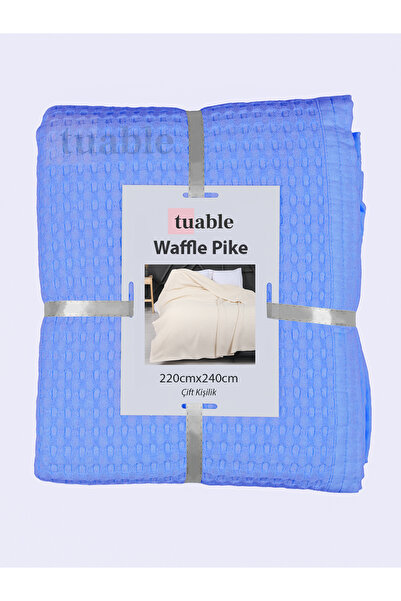 Tuable Waffle Blue Pike Double Size 220X240Cm 100% Cotton Soft Pike