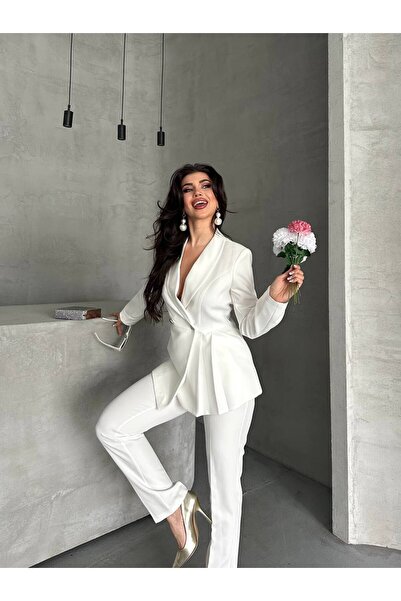 Bella Breeze Kadın Yan Pileli Tasarım Ceket Pantolon Takım Elbise