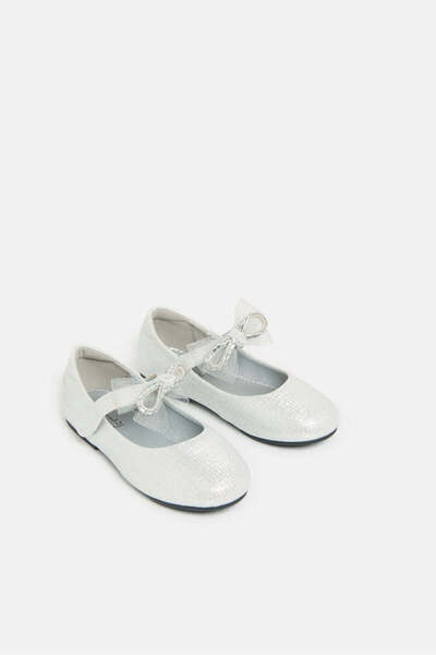 REDTAG Girls Silver Diamante Bow Ballerina