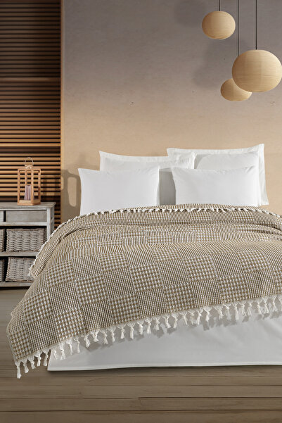 Enlora Home Κουβέρτα Πικέ Πολλαπλών Χρήσεων Διπλό Τετράγωνο Κ.Μουστάρδα