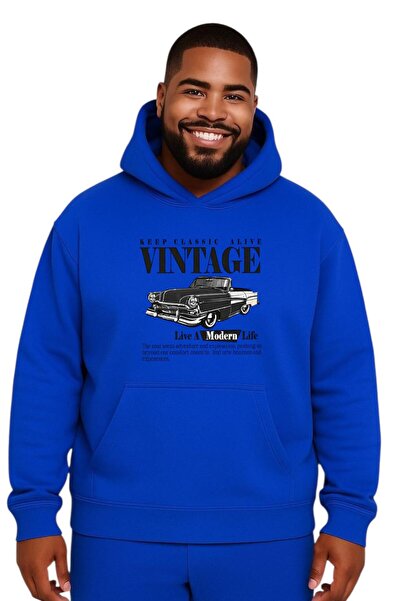 E-ROMA Vintage Printed Large Size Unisex Sweatshirt