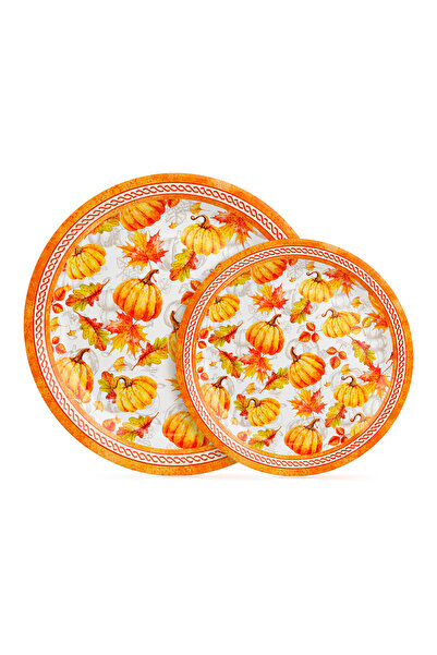 Alista Home Set of 12 paper plates – pumpkin and leaf pattern – 2 sizes (230 / 180 mm)