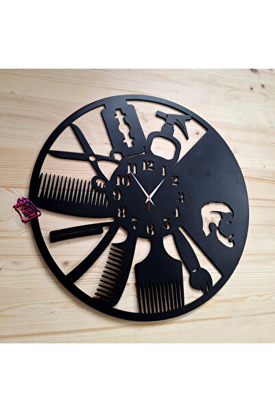 damoro Ceas de perete pentru salon Coafor/Frizer,Lemn,Negru, 30 cm