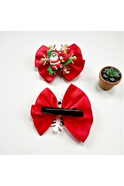 ALS Tasarım Dünyası Red Color Santa Claus Themed Christmas, New Year, Clip-On Hairpin