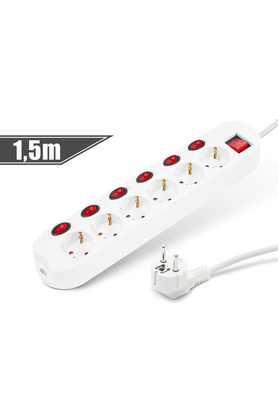 CED AUTO TRADE Extension cord with switch 6+1 - 250 V • 16 A - 1.5 m - Delight