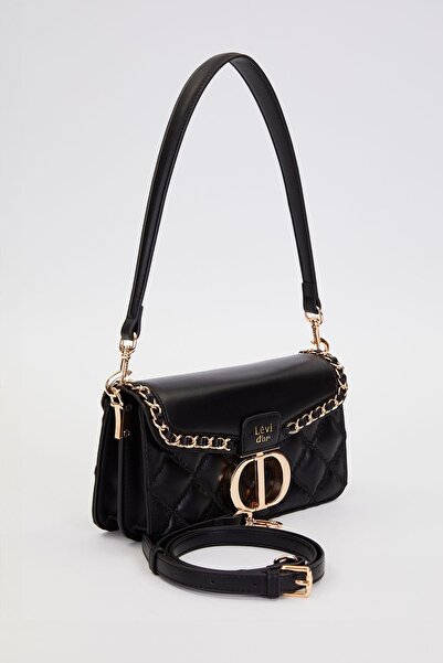 Levidor Siyah Çift Askılı Kapitone Omuz Çantası