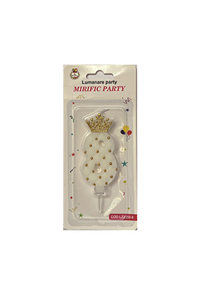 Mirific Party Lumânare tort, albă și aurie, 12 cm, numărul 8
