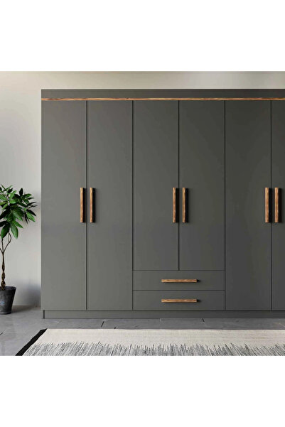 Stylish Home 6-door wardrobe and closet, gray and brown - DLB03