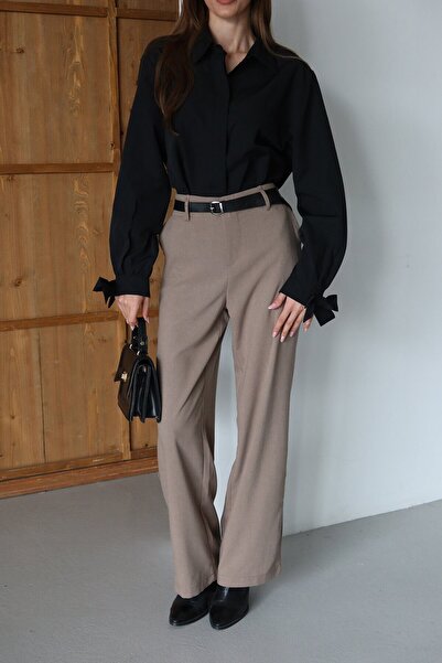 VAGGON Belted Double Pocket Palazzo Pants
