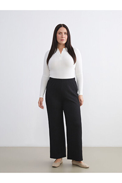 LC Waikiki Black Textured Women's Trousers with Elastic Waist