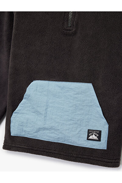 Koton guler ridicat Pulover din lână cu jumătate de fermoar și buzunar cangur tricou