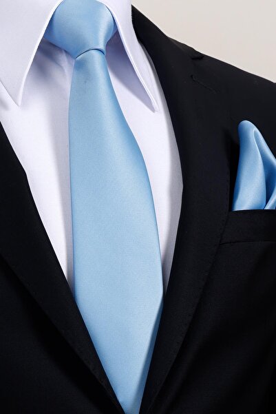 Esgue 8 cm Wide A. Blue Satin Handkerchief Tie – Premium Men's Tie in Special Gift Box