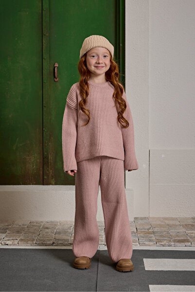 Fahhar Kids Silk Textured Knitwear Set Light Pink