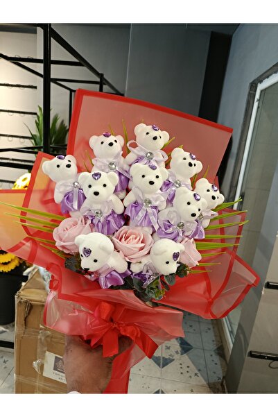 Meryem Nisa Çiçekçilik Ayıcık Buketi, Beyaz Ayıcık Buketi, 10’lu Ayıcık Buketi, Doğum Günü Hediyesi, Sevgiliye Hediye