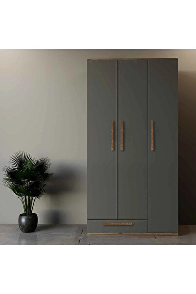 Stylish Home Gray and brown 3-door wardrobe and cabinet - DLB03