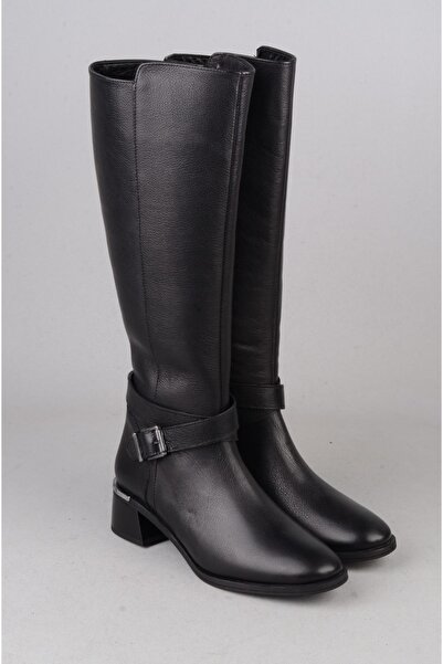 SEÇ KUNDURA Seç 97900-1 Genuine Leather Heel-Style Women's Boots (Heel Height: 4 cm) Black