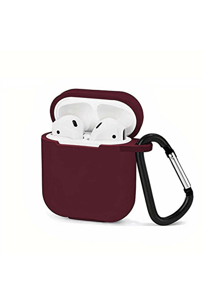 Casey Studios Silicone Protective Case for Apple AirPods Generation 1/2, with Carabiner Keychain, Burgundy