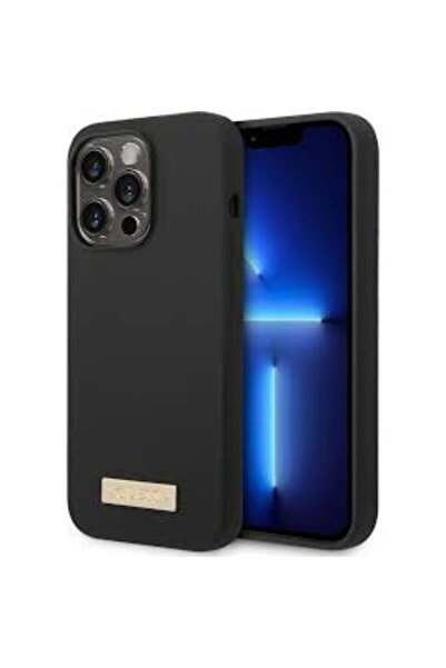 Guess Case for iPhone 14 Pro Max, Metal Logo, MagSafe, Liquid Silicone, Black
