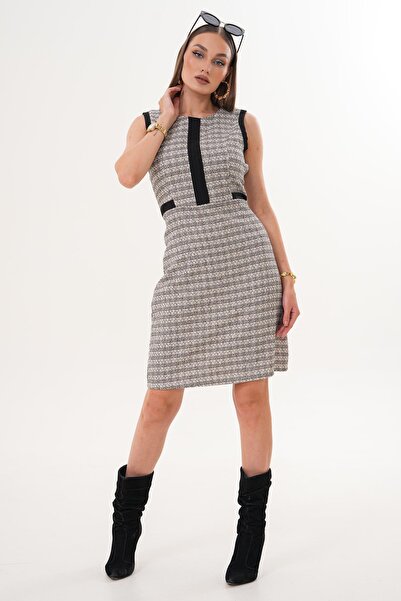 ŞİMAL Women's Paneled Sleeveless Chanel Dress 255372 -