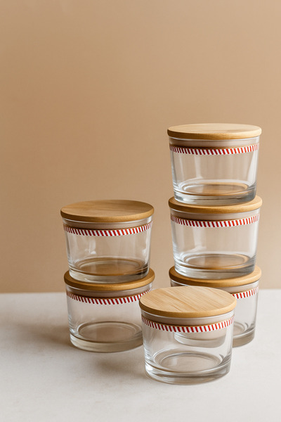 Fhilli Vetro - Set of 6 Glass Breakfast Bowls with Bamboo Lids 220 Cc