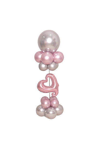 Mirific Party Party balloon, metallic foil, silver and pink, TZ 5320, heart with stand, 180 cm