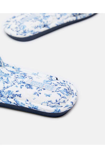 REDTAG Women White And Blue Bow Trim Printed Slipper