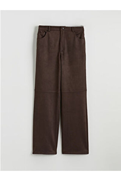 LC Waikiki Lcw Modest Brown Standard Fit Women's Suede Look Pants