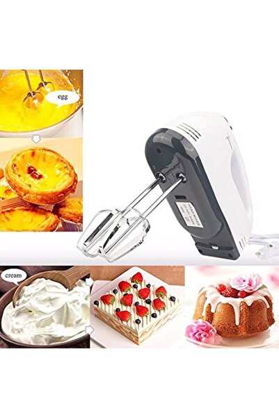 Mevis Line Hand Mixer, 300W, 7 Speeds, Metal Whisks and Hooks, White