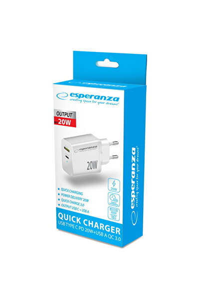 ESPERANZA USB-A+C EZC105W, white, 20W