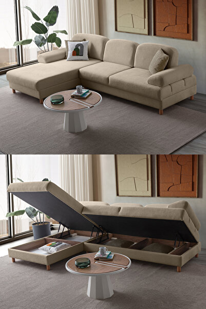 Eymense Aries Yataklı Sandıklı Köşe Takımı Sütlü Kahve Sol Köşe