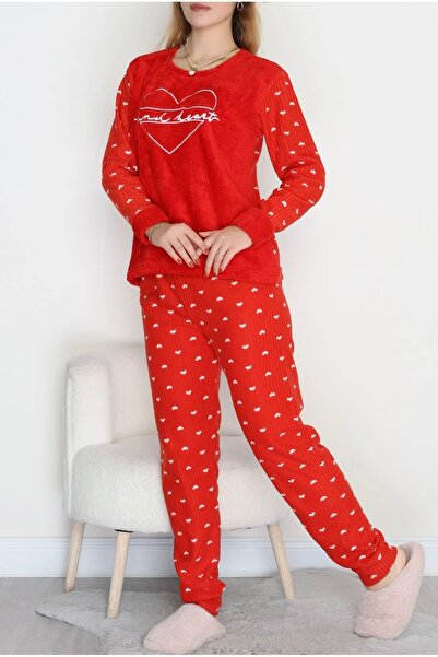 Red Velvet Designs Red Heart Pattern Fleece Pajama Set