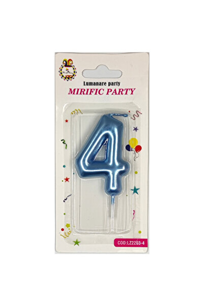 Mirific Party Blue cake candle, 6 cm, number 4