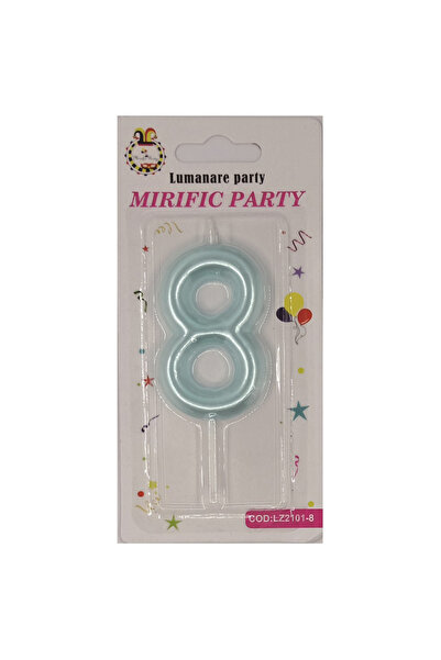 Mirific Party Blue cake candle, 6 cm, number 8