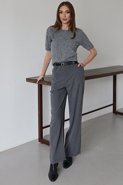 VAGGON Belted Double Pocket Palazzo Pants