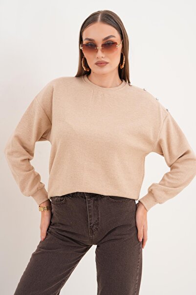 ŞİMAL Γυναικείο πλεκτό φούτερ Σελανίκη με λεπτομέρεια με κουμπιά στον ώμο 255226 -