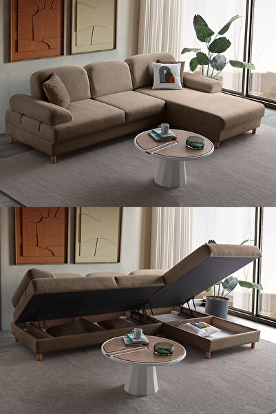 Eymense Aries Yataklı Sandıklı Köşe Takımı Kahverengi Sağ Köşe