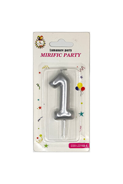 Mirific Party Silver cake candle, 6 cm, number 1