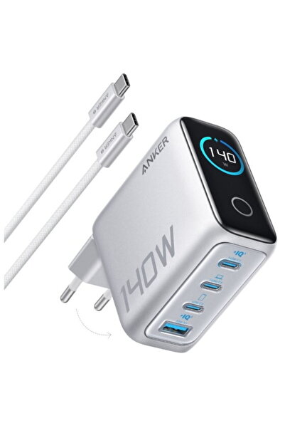 Anker Zolo 140W, Digital Display, 3x USB-C, 1x USB-A, PD 3.1, USB-C cable included, Silver