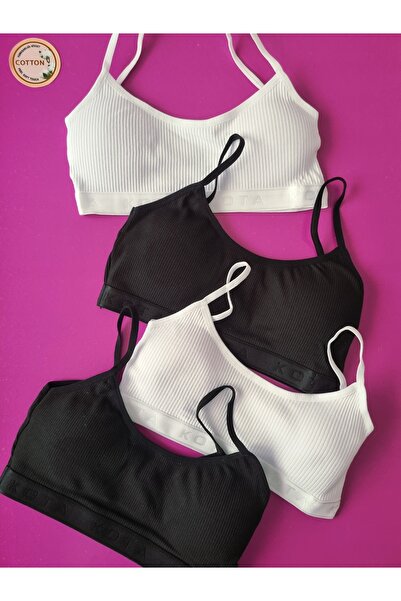 Demirsa Boutique Corded Fabric Women's Bustier with 4 Black and White Color Straps and Removable Pads