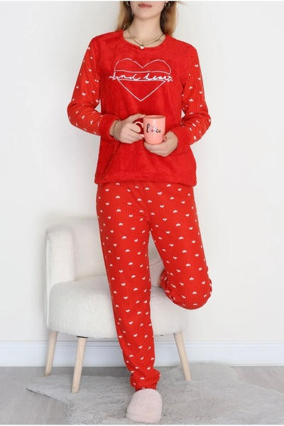 Red Velvet Designs Red Heart Pattern Fleece Pajama Set