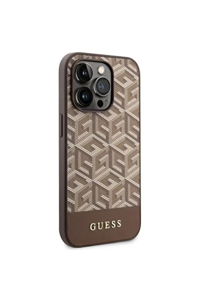 Guess GUHMP14LHGCFSEW iPhone 14 Pro 6.1" brown/brown hard case GCube Stripes MagSafe