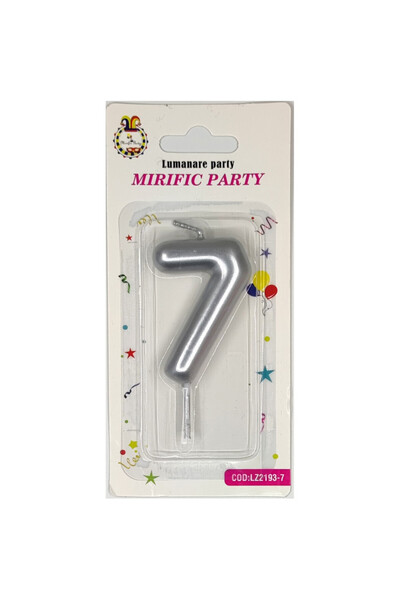Mirific Party Silver cake candle, 6 cm, number 7