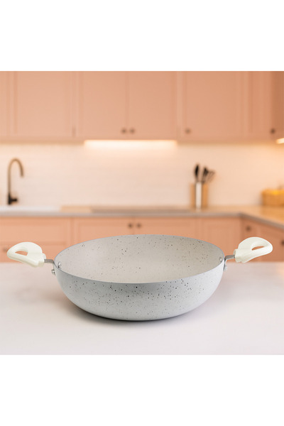 cc bin shihon 32cm Granite Deep Boiling Pan with Glass Lid / Non-stick Granite Flat Saucepan