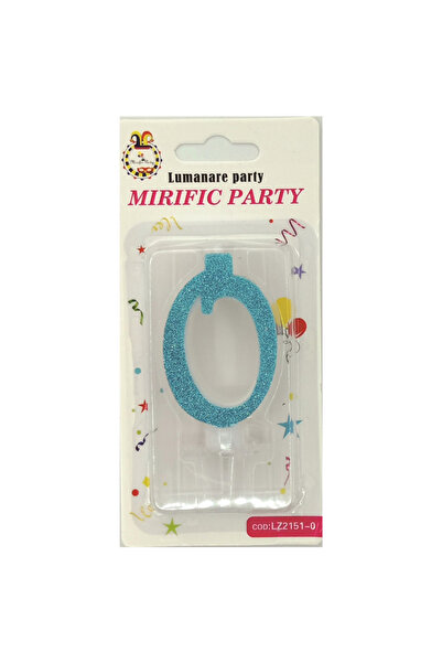 Mirific Party Lumânare tort albastră cu sclipici, 6 cm, numărul 0