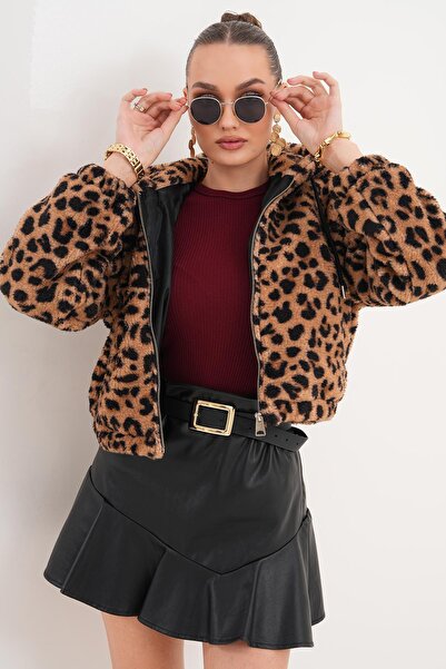 ŞİMAL Women's Hooded Zipper Closure Plush Coat 255121 -