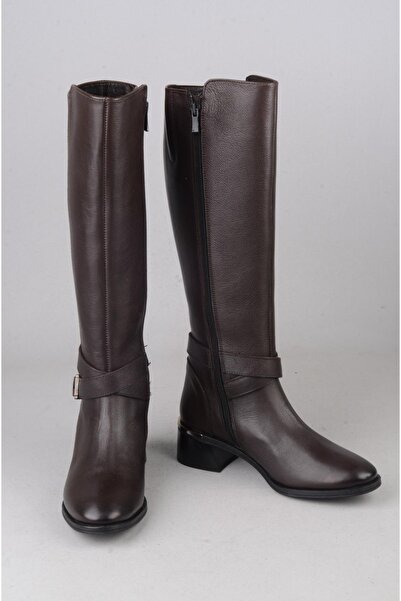 SEÇ KUNDURA Seç 97900-1 Genuine Leather Heel-Style Women's Boots (Heel Height: 4 cm) Brown