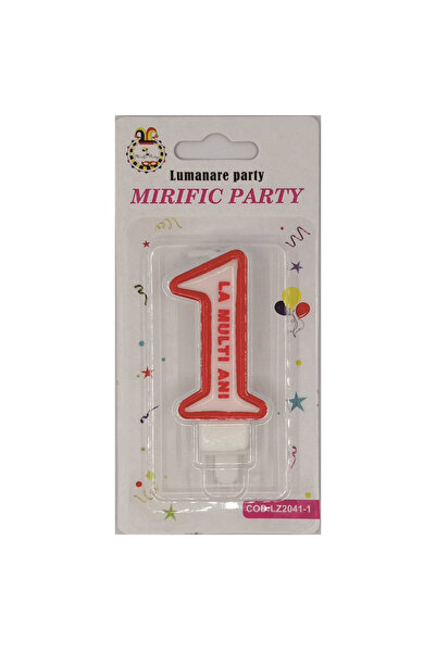 Mirific Party Cake candle white and red, 7 cm, number 1